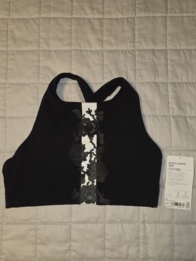 Athleta Rose Detail Stripe Bra - Black